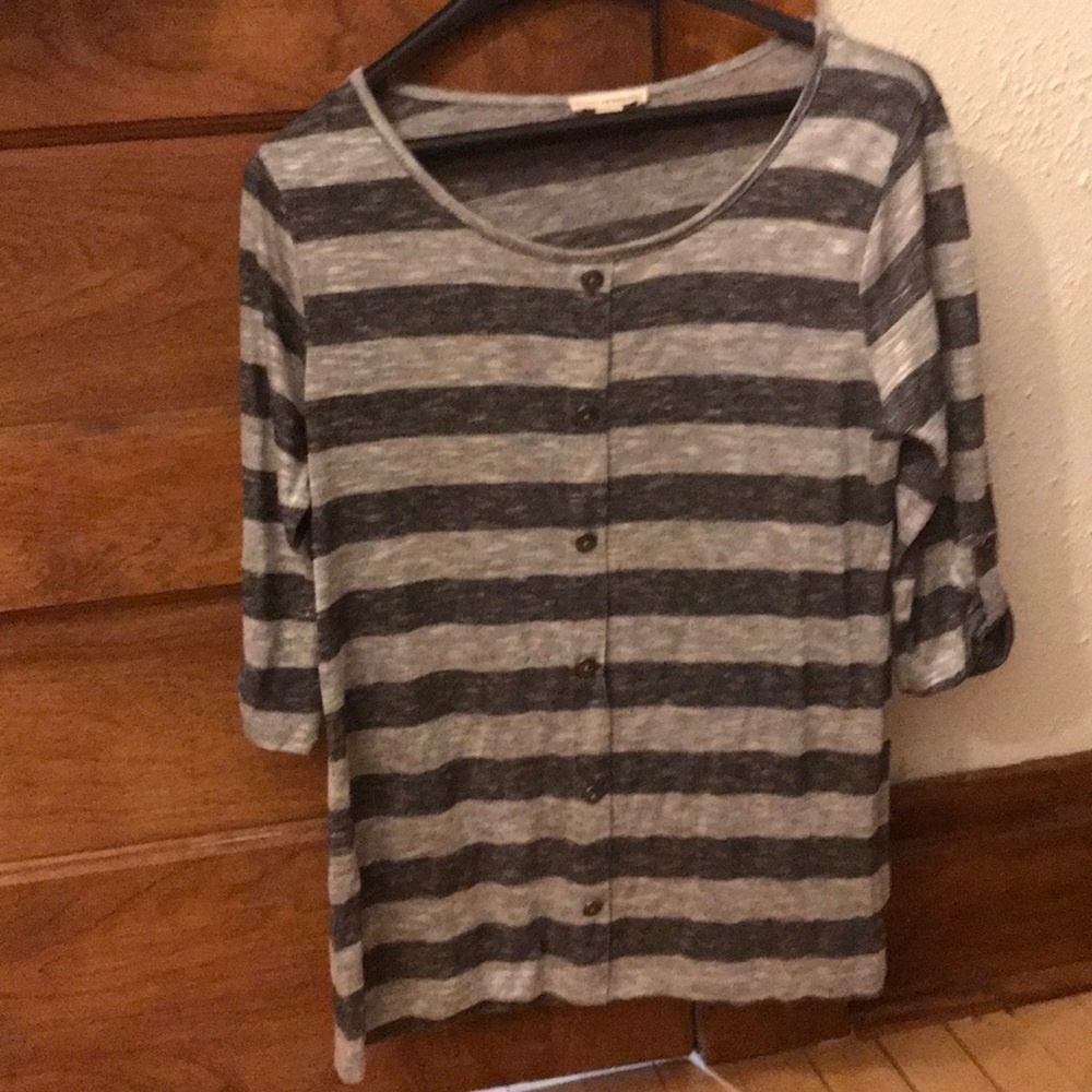 Button Down Gray Striped Sweater